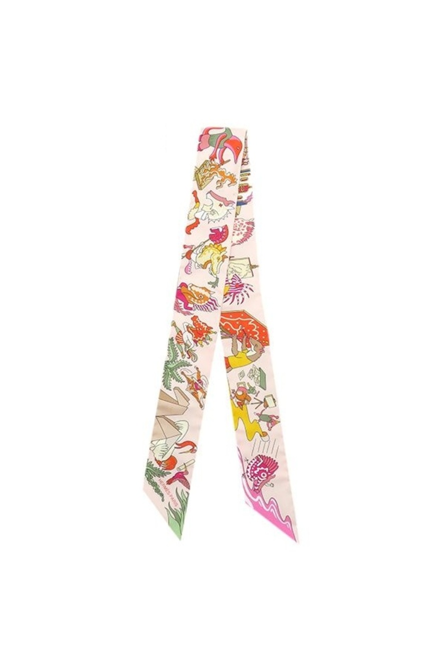 Hermes Scarf Twilly Silk Rose Narkle Vert Amande Multicolor Academia